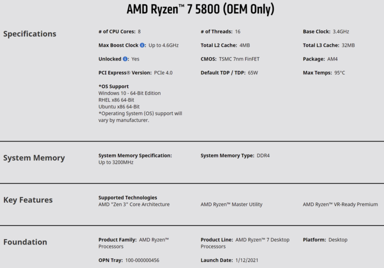amd ryzen 7 5800 processor 768x536 AMD ซุ่มเงียบเปิดตัวซีพียู AMD Ryzen 9 5900 และ Ryzen 7 5800 ในรุ่น Non X ในเครื่องแบรนด์ OEM พร้อมวางจำหน่าย 