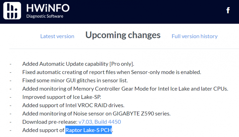 intel raptor lake hwinfo 768x441 หลุดข้อมูลซีพียู Intel Raptor Lake S รุ่นที่ 13 ปรากฏในฐานข้อมูลโปรแกรม HWiNFO