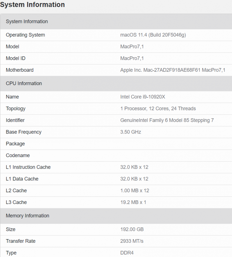 amd macpro71 specs 768x849 หลุดผลทดสอบ AMD Radeon Pro W6900X รุ่นใหม่ล่าสุด
