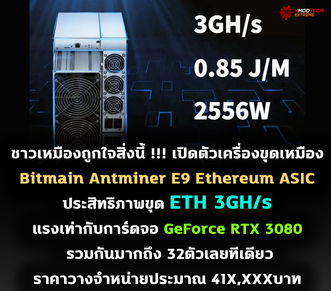 bitmain antminer e9 ethereum asic eth เครื่องขุดเหมือง Bitmain Antminer E9 Ethereum ASIC ประสิทธิภาพขุด ETH แรงเท่ากับการ์ดจอ GeForce RTX 3080 มากถึง 32ตัวรวมกัน 