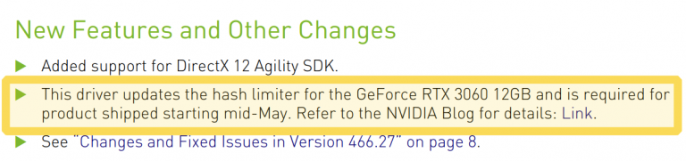 nvidia crypto driver rn 768x181 Nvidia เอาใจเกมส์เมอร์อีกครั้งปล่อยไดร์เวอร์ตัวใหม่ที่จำกัดการขุดเหมืองในการ์ดจอ NVIDIA GeForce RTX 3060 และในอนาคตการ์ดรุ่นใหม่จะลดประสิทธิภาพการขุดลงทุกรุ่น
