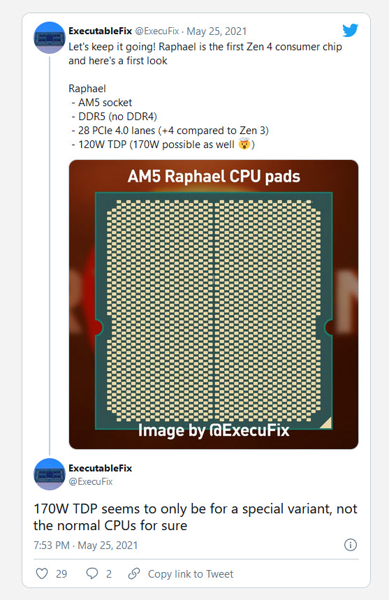 2021 05 25 21 31 54 หลุดภาพซีพียู AMD Zen4 ในรหัส “Raphael” แบบ AM5 ที่ใช้ขาซ็อกเก็ตแบบ LGA1718 รุ่นใหม่รองรับ DDR5 และ PCIe 4.0 