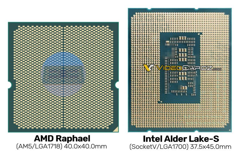 amd-raphael-am5-vs-intel-alderlake-lga1700-768x504 amd raphael am5 vs intel alderlake lga1700 768x504 หลุดภาพซีพียู AMD Zen4 ในรหัส “Raphael” แบบ AM5 ที่ใช้ขาซ็อกเก็ตแบบ LGA1718 รุ่นใหม่รองรับ DDR5 และ PCIe 4.0