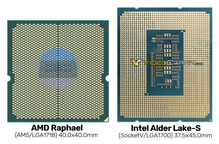 amd raphael am5 vs intel alderlake lga1700 768x504 หลุดภาพซีพียู AMD Zen4 ในรหัส “Raphael” แบบ AM5 ที่ใช้ขาซ็อกเก็ตแบบ LGA1718 รุ่นใหม่รองรับ DDR5 และ PCIe 4.0 