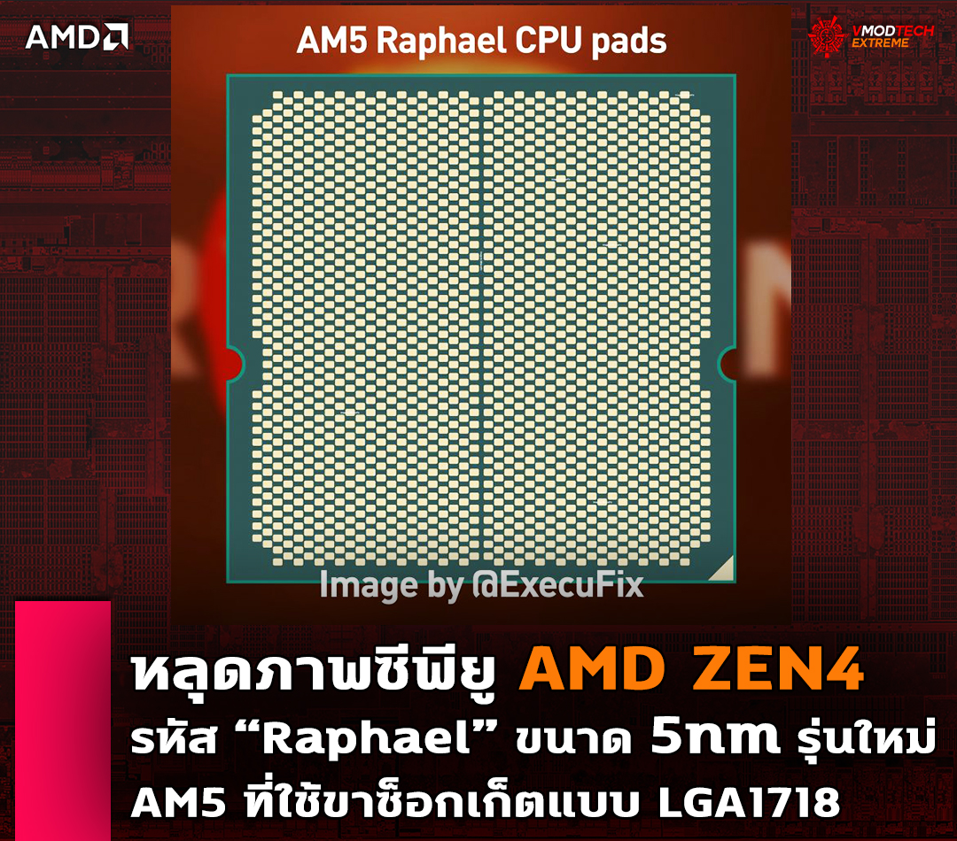 amd zen4 5nm am5 หลุดภาพซีพียู AMD Zen4 ในรหัส “Raphael” แบบ AM5 ที่ใช้ขาซ็อกเก็ตแบบ LGA1718 รุ่นใหม่รองรับ DDR5 และ PCIe 4.0 