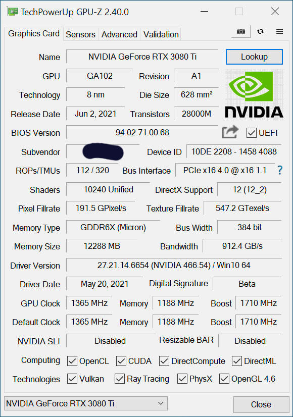 nvidia rtx3080ti gpuz 1 หลุดภาพและสเปก NVIDIA GeForce RTX 3080 Ti Founders Edition รุ่นใหม่ล่าสุดที่กำลังจะเปิดตัวในเร็วๆ นี้