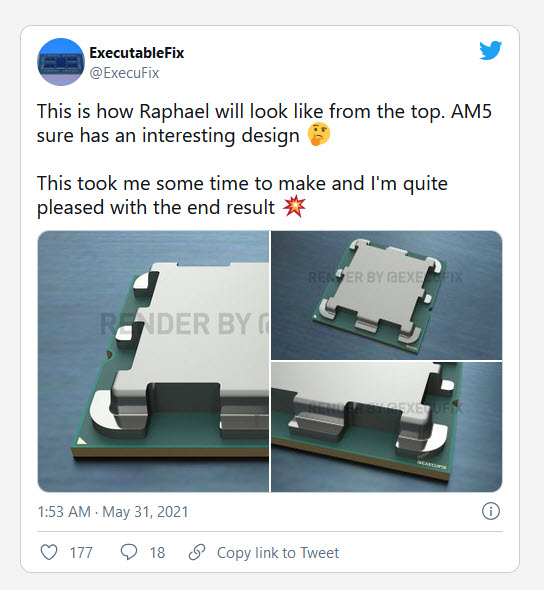 2021-05-31_10-20-25 2021 05 31 10 20 25 หลุดภาพซีพียู AMD Ryzen 7000 สถาปัตย์ ZEN4 ขนาด 5nm รหัส “Raphael” ในซ๊อกเก็ต AM5/LGA1718 พร้อมดีไซน์กระดอง IHS แบบใหม่