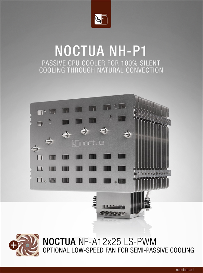 noctua nh p1 launch Noctua เปิดตัวฮีตซิงค์ซีพียู NH P1 รุ่นใหม่ล่าสุดแบบ passive กึ่งไม่มีพัดลมมาพร้อมพัดลม LS PWM fan สำหรับติดตั้งเสริมความเย็นรุ่นใหม่ล่าสุด  