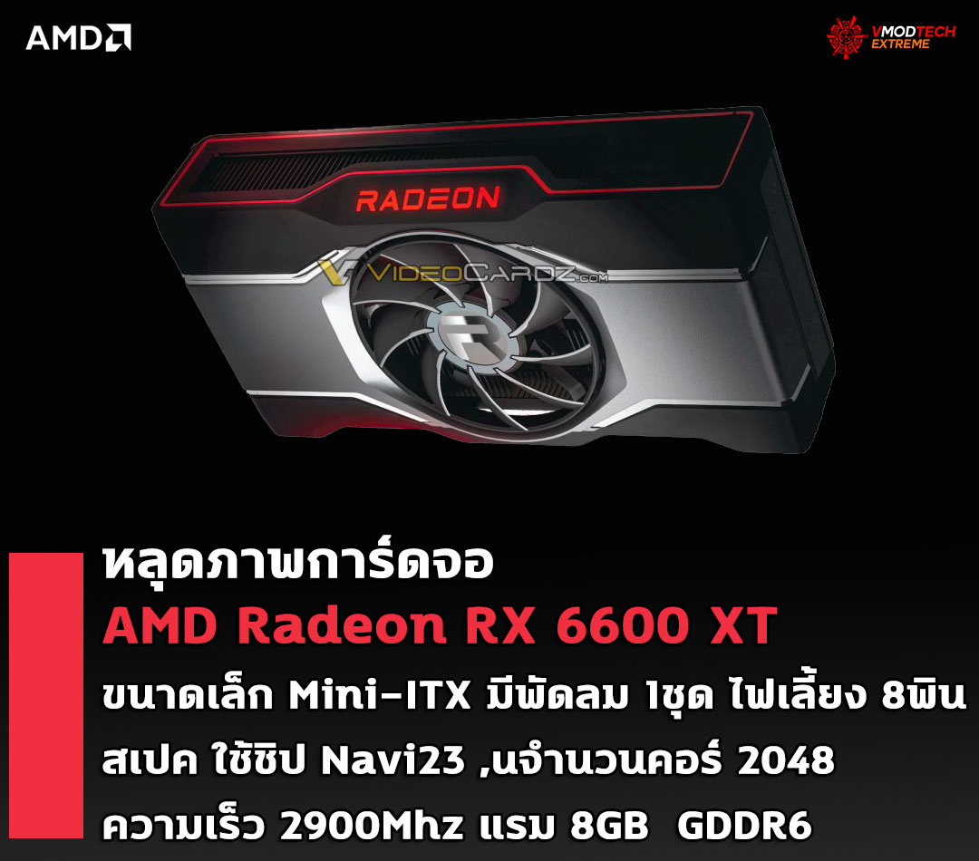 amd radeon rx 6600 xt navi23 หลุดภาพการ์ดจอ AMD Radeon RX 6600 XT ขนาดเล็ก Mini ITX มาพร้อมชุดพัดลมระบายความร้อน 1ใบพัดและช่องต่อไฟเลี้ยง 8พิน 1ช่อง 
