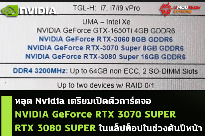 nvidia geforce rtx 3070 3080 super หลุด Nvidia เตรียมเปิดตัวการ์ดจอ NVIDIA GeForce RTX 30 SUPER ในแล็ปท็อปในช่วงต้นปีหน้า 