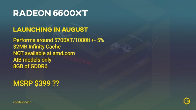 amd radeon rx 6600xt august 768x432 เผยข้อมูลการ์ดจอ AMD Radeon RX 6600 XT จะเปิดตัวในเดือนสิงหาคมที่จะถึงนี้