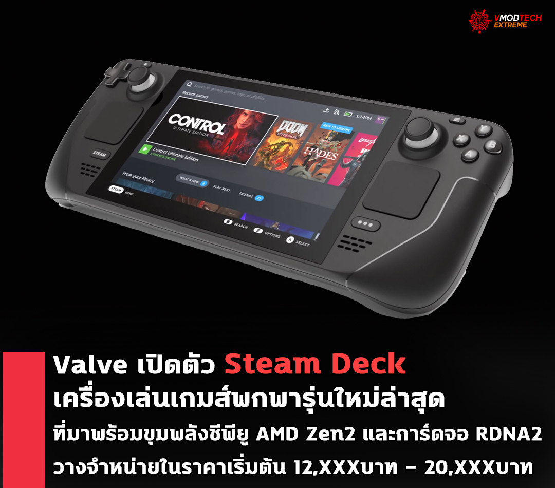 steam-deck steam deck Valve เปิดตัว Steam Deck เครื่องเล่นเกมส์พกพารุ่นใหม่ล่าสุดที่มาพร้อมขุมพลังซีพียู AMD Zen2 และการ์ดจอ RDNA2