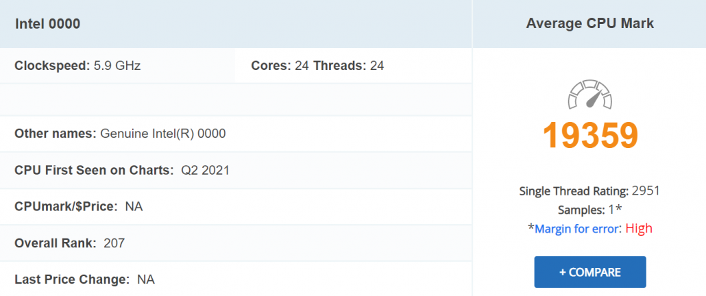 intel 24 core 24 thread desktop cpu with 59 ghz clock speed 1030x432 พบข้อมูลซีพียูปริศนามีจำนวนคอร์ 24C/24T คาดอาจจะเป็น Intel Alder Lake หรือ Raptor Lake รุ่นต่อไป