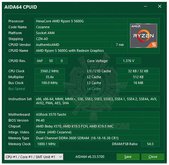aida64 AMD RYZEN 5 5600G PROCESSOR REVIEW