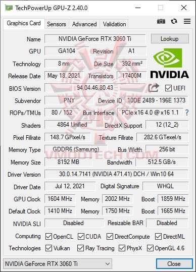 cpuzoc PNY GeForce RTX 3060 Ti 8GB UPRISING Dual Fan LHR Review