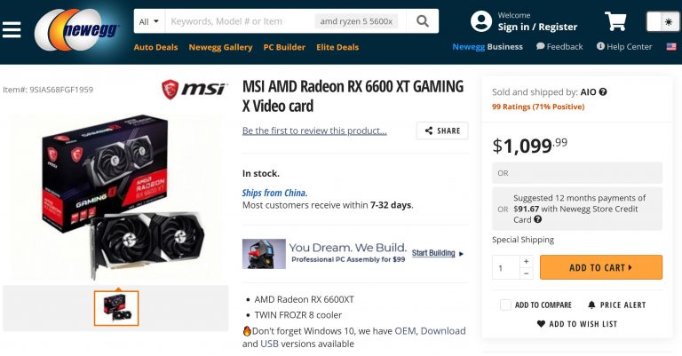 amd-radeon-rx-6600-xt-msi-newegg-768x401 amd radeon rx 6600 xt msi newegg 768x401 พบการ์ดจอ MSI Radeon RX 6600 XT Gaming ถูกวางจำหน่ายแล้วที่ Newegg ในราคา 1100 USD หรือประมาณ 36,XXXบาทไทย