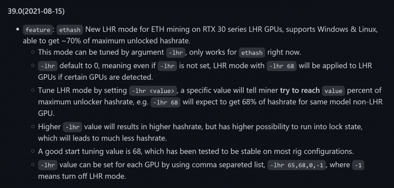 nbminer lhr update 768x368 พบข้อมูลการ์ดจอ NVIDIA RTX 30 LHR series ที่ลดแรงขุดสามารถโดนเจาะให้เพิ่มแรงขุดได้แล้วกว่า 70% กันเลยทีเดียว 