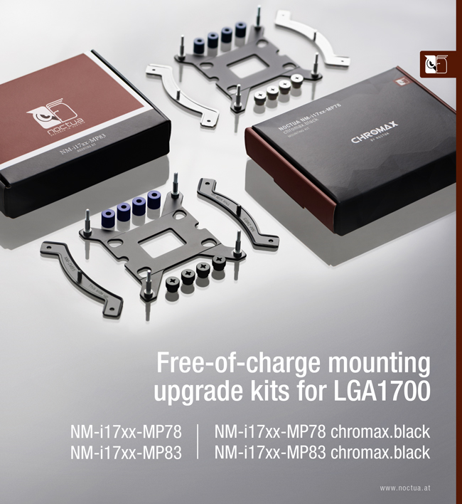 noctua nm 17xx launch web Noctua ใจดีประกาศเตรียมอัพเกรดชุดติดตั้งขาซ๊อกเก็ต LGA1700 ที่ใช้งานกับซีพียู Intel Alder Lake S รุ่นใหม่ให้กับลูกค้าเพื่อใช้งานกับฮีตซิงค์แบบฟรีๆ ไม่ต้องเสียเงินซื้อใหม่