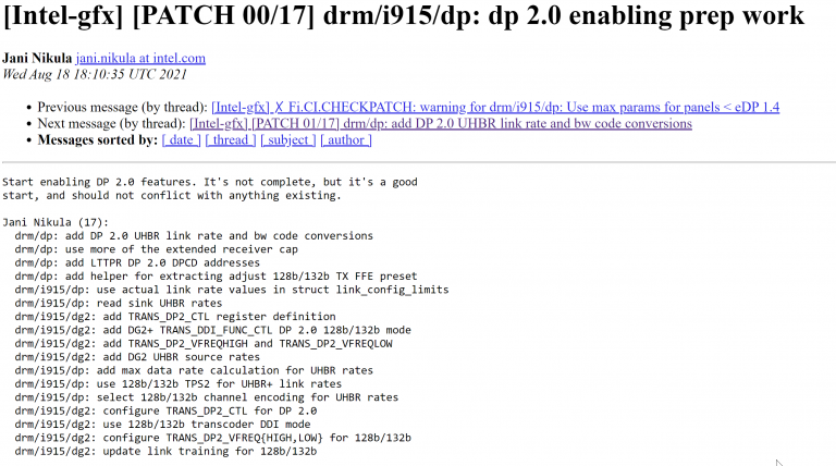 intel dg2 dp2 enablement 768x428 พบข้อมูลการ์ดจอ INTEL ARC ในรหัส Alchemist พร้อมรองรับ DisplayPort 2.0