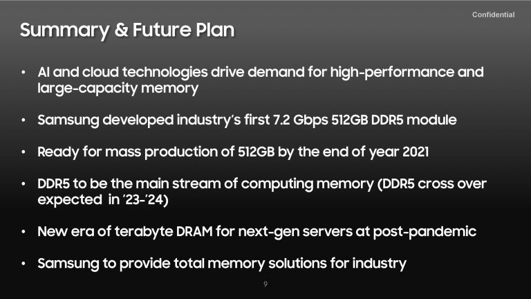 samsung ddr5 768x432 Samsung มาแรงวางแผนเปิดตัวแรมแบบ 8 stacked TSV DDR5 รุ่นใหม่บัส DDR5 7200 ความจุมากถึง 512GB กินไฟต่ำกว่า 1.1v ในสิ้นปีนี้ 
