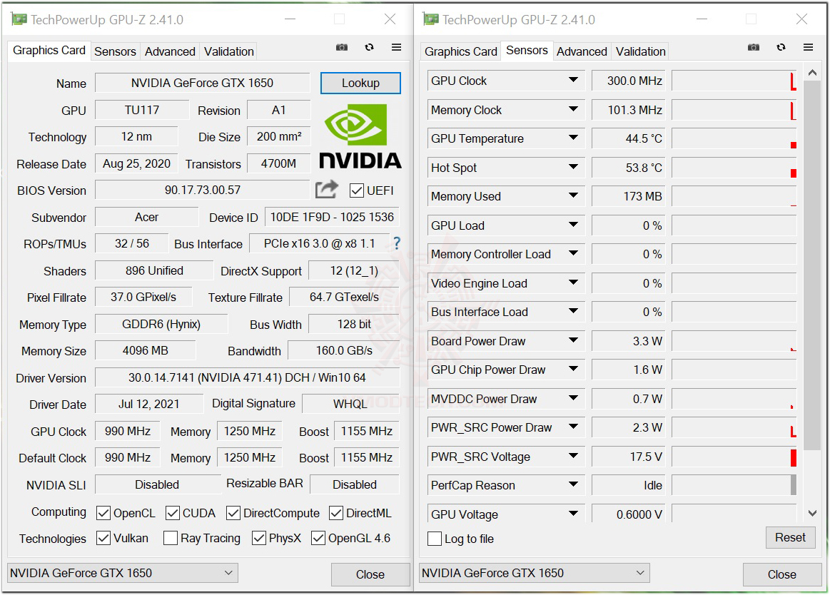 gpuz Acer Swift X AMD Ryzen 5 5500U + NVIDIA GeForce GTX 1650 Review