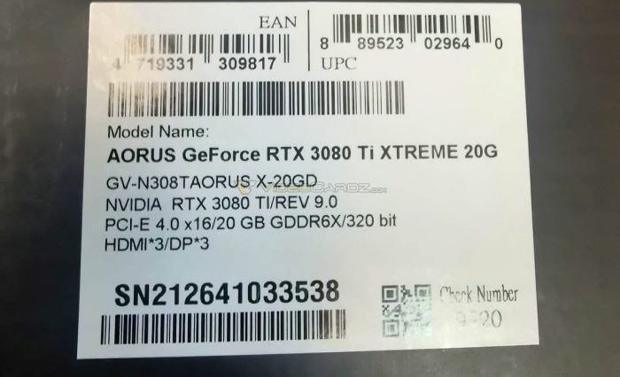 aorus rtx3080ti 20gb russia 1 700x426 พบข้อมูลการ์ดจอ Nvidia GeForce RTX 3080 Ti รุ่นใหม่มาพร้อมแรม 20GB GDDR6X 