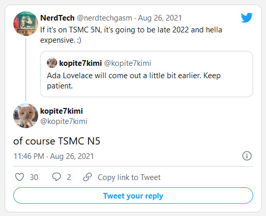2021-08-29_13-46-44 2021 08 29 13 46 44 ลือ!! Nvidia GeForce RTX 4090 ซีรี่ย์รุ่นใหม่จะใช้เทคโนโลยีขนาด TSMC 5nm ในรหัส Ada Lovelace มีคูด้าคอร์มากถึง 18432 CUDA Cores มากกว่าเดิมเกือบ 2เท่า พร้อมเปิดตัวปี 2022