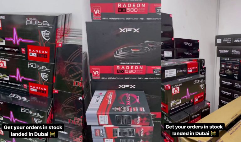 radeon cards at mining retailer 768x452 ร้านค้าตัวแทนจำหน่ายโพสภาพการ์ดจอ AMD Radeon RX 6000ซีรี่ย์โชว์หลายใบที่ถูกส่งมาสำหรับขุดเหมืองโดยเฉพาะ 