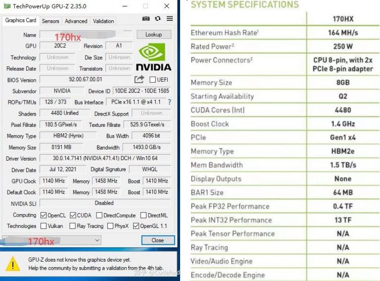 nvidia cmp 170hx specs 768x567 พบข้อมูลการ์ดจอ NVIDIA CMP 170HX รุ่นใหม่ล่าสุดที่ประสิทธิภาพแรงขุด ETH มากถึง 164 MH/s hash rate กันเลยทีเดียว