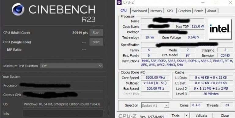 intel core i9 12900k cinebench leak 2 768x386 หลุดผลทดสอบ Intel Core i9 12900K รุ่นใหม่ล่าสุดในโปรแกรม Cinebench R23 คะแนนสูงถึง 30K ใน Multi Core 