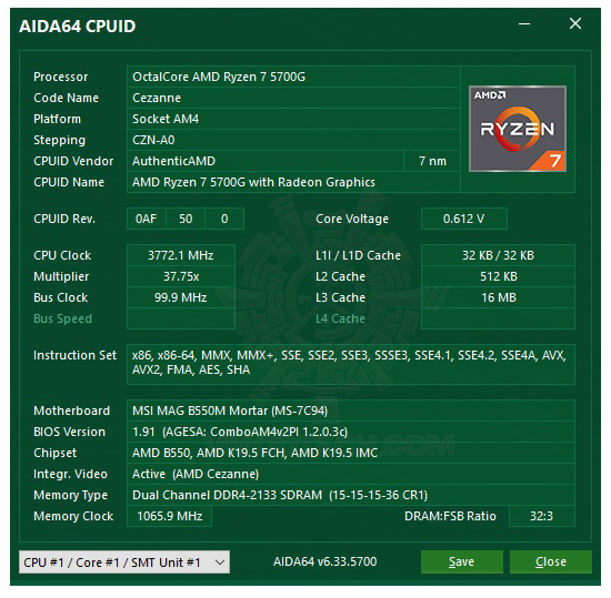 aida64 AMD RYZEN 7 5700G PROCESSOR REVIEW