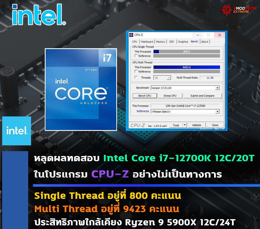 intel core i7 12700k cpu z benchmark หลุดผลทดสอบ Intel Core i7 12700K ในโปรแกรม CPU Z อย่างไม่เป็นทางการ 