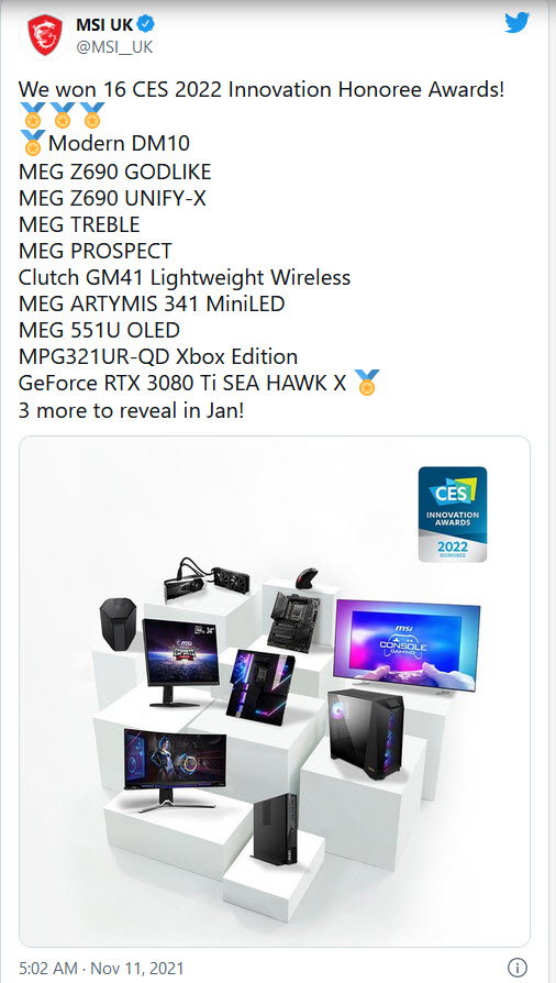 2021 11 11 8 44 34 MSI โชว์เมนบอร์ด MSI MEG Z690 GODLIKE รุ่นใหม่สุดอลังการพร้อมรับรางวัล CES 2022 Innovation Award 