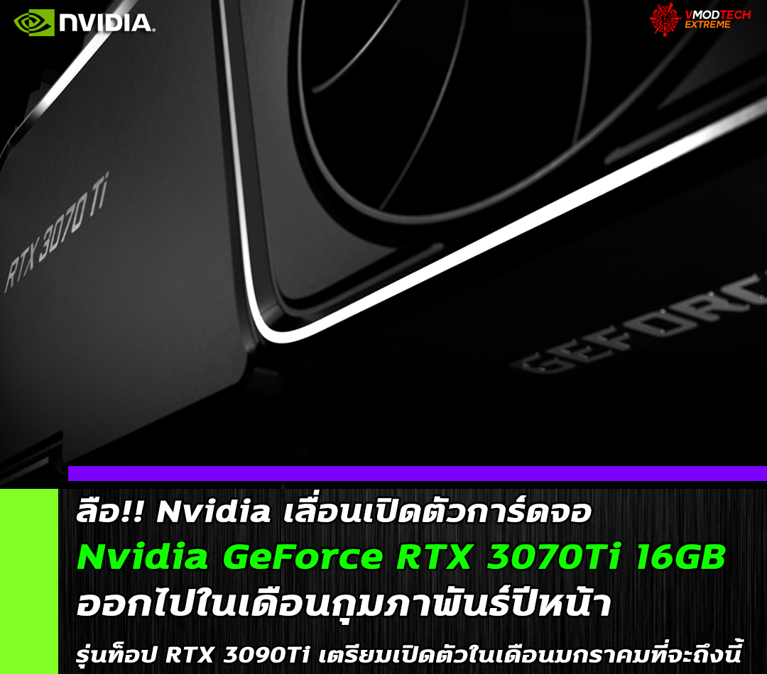 nvidia-geforce-rtx-3070ti-16gb nvidia geforce rtx 3070ti 16gb ลือ!! Nvidia เลื่อนเปิดตัว GeForce RTX 3070Ti 16GB ออกไปเดือนกุมภาพันธ์แต่รุ่นท็อป RTX 3090Ti ยังไม่เลื่อนคาดเปิดตัวในงาน CES 2022 ต้นปีหน้าที่จะถึงนี้