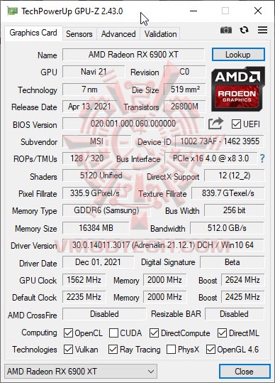 gpuoc MSI Radeon RX 6900 XT GAMING Z TRIO 16G Review