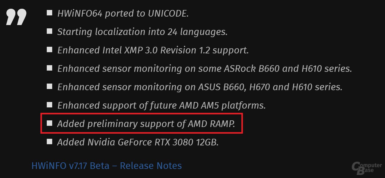 hwinfo-amd-ramp-1 hwinfo amd ramp 1 AMD พัฒนาระบบ AMD RAMP สำหรับใช้งานหน่วยความจำ DDR5 รุ่นใหม่เพื่อแทนที่ A XMP ที่ใช้งานใน DDR4 ในซีพียู Ryzen 7000 “Raphael” ที่จะมาพร้อมเมนบอร์ด AMD 600ซีรี่ย์ในอนาคต