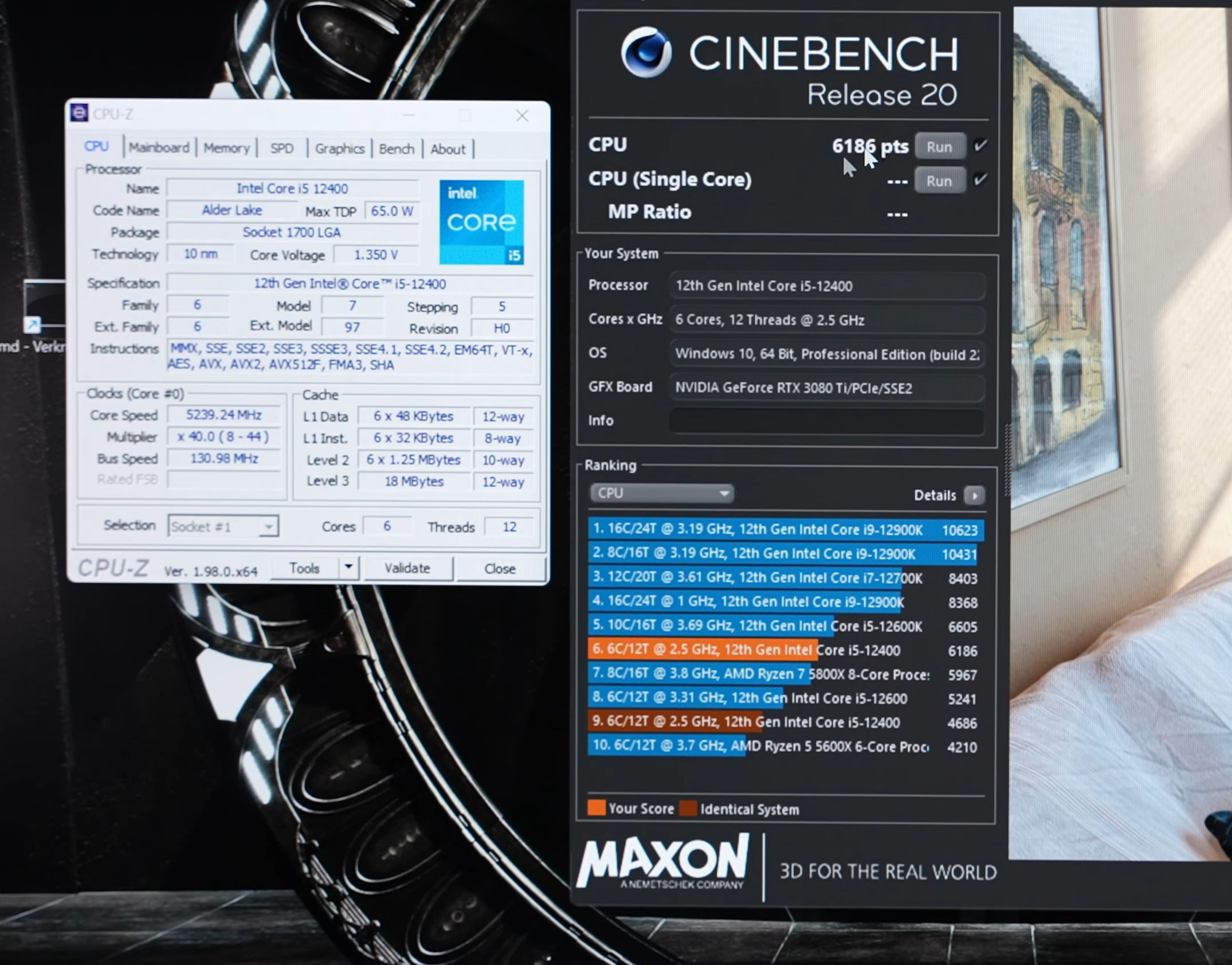 intel-core-12400-12600-cpuz-cinebench intel core 12400 12600 cpuz cinebench ปลดล๊อกความแรงซีพียู Intel Core i5 12400 รุ่น Non K โอเวอร์คล๊อกไปที่ความเร็ว 5.2Ghz ประสิทธิภาพเรนเดอร์แรงขึ้น 33% ด้วยเมนบอร์ด ASUS Z690 ROG Maximus APEX