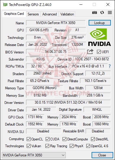 gpuoc ASUS ROG Strix GeForce RTX™ 3050 OC Edition 8GB GDDR6 Review