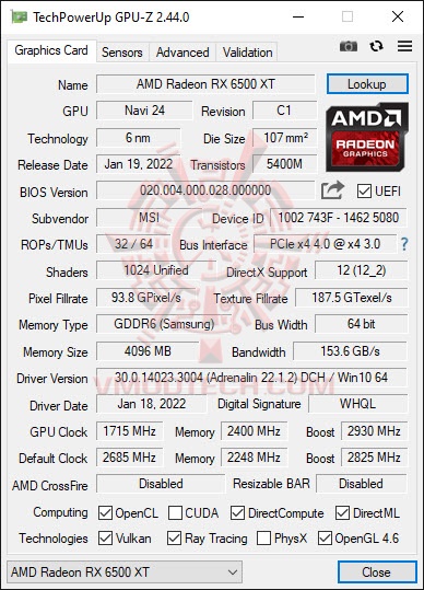 gpuoc MSI Radeon RX 6500 XT MECH 2X 4G OC Review