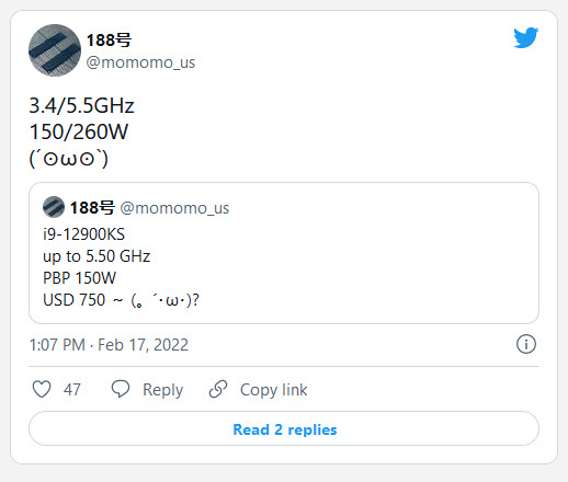 2022-02-18_10-48-54 2022 02 18 10 48 54 เผยซีพียู Intel Core i9 12900KS ความเร็ว 5.5Ghz รุ่นใหม่พร้อมเปิดจองและเตรียมส่งมอบในเดือนมีนาคมที่จะถึงนี้
