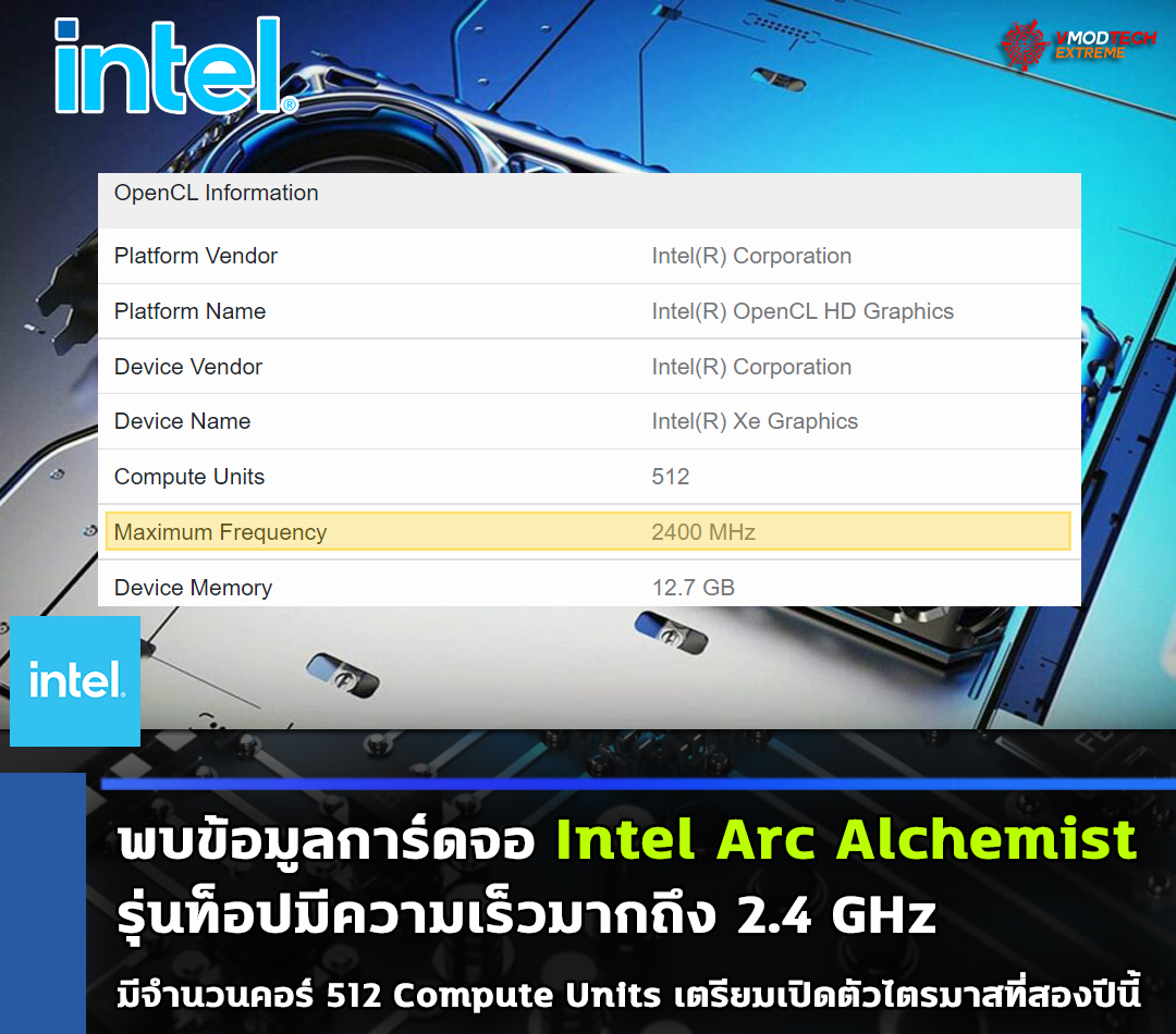 พบข้อมูลการ์ดจอ Intel Arc Alchemist รุ่นท็อปมีความเร็วมากถึง 2.4 GHz