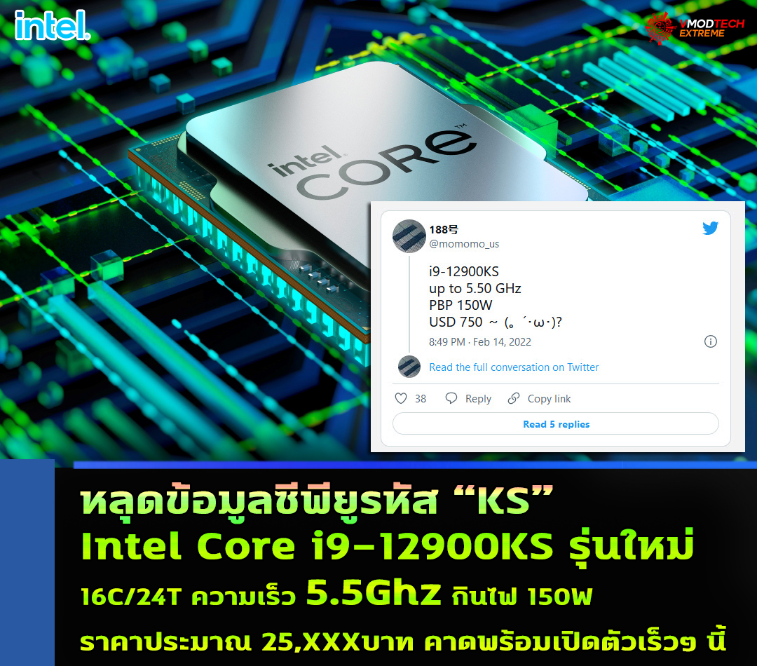 intel-core-i9-12900ks intel core i9 12900ks หลุดผลทดสอบ Intel Core i9 12900KS รุ่นใหม่ความเร็ว 5.5 GHz รหัส Alder Lake ประสิทธิภาพแรงกว่า Core i9 12900K ประมาณ 10% multi core
