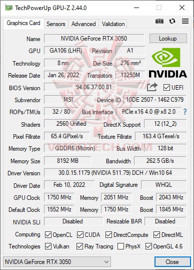 gpuoc MSI GeForce RTX™ 3050 GAMING X 8G Review