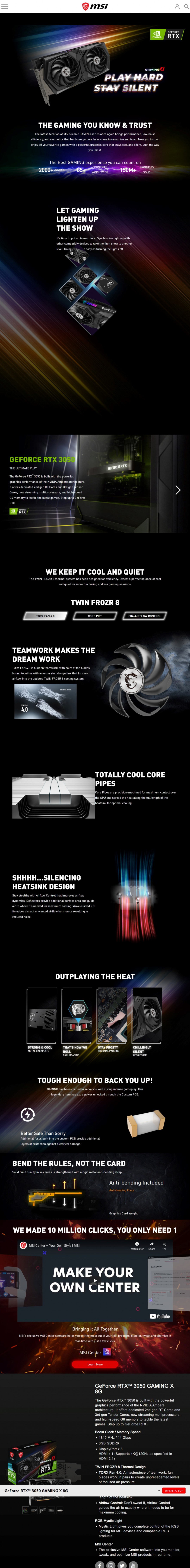  MSI GeForce RTX™ 3050 GAMING X 8G Review