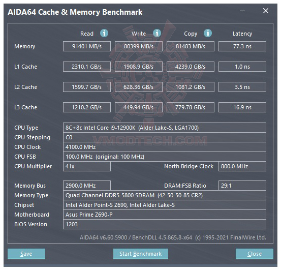 aida64 mem5800 ASUS PRIME Z690 P CSM REVIEW 