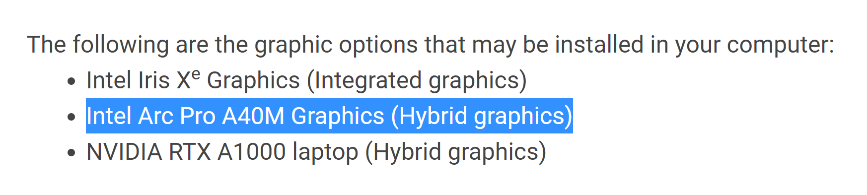 intel-arc-a40m intel arc a40m หลุดต่อเนื่อง!! พบข้อมูลการ์ดจอ Intel Arc Pro A40M รุ่น workstation ในแล็ปท็อปของทาง Dell