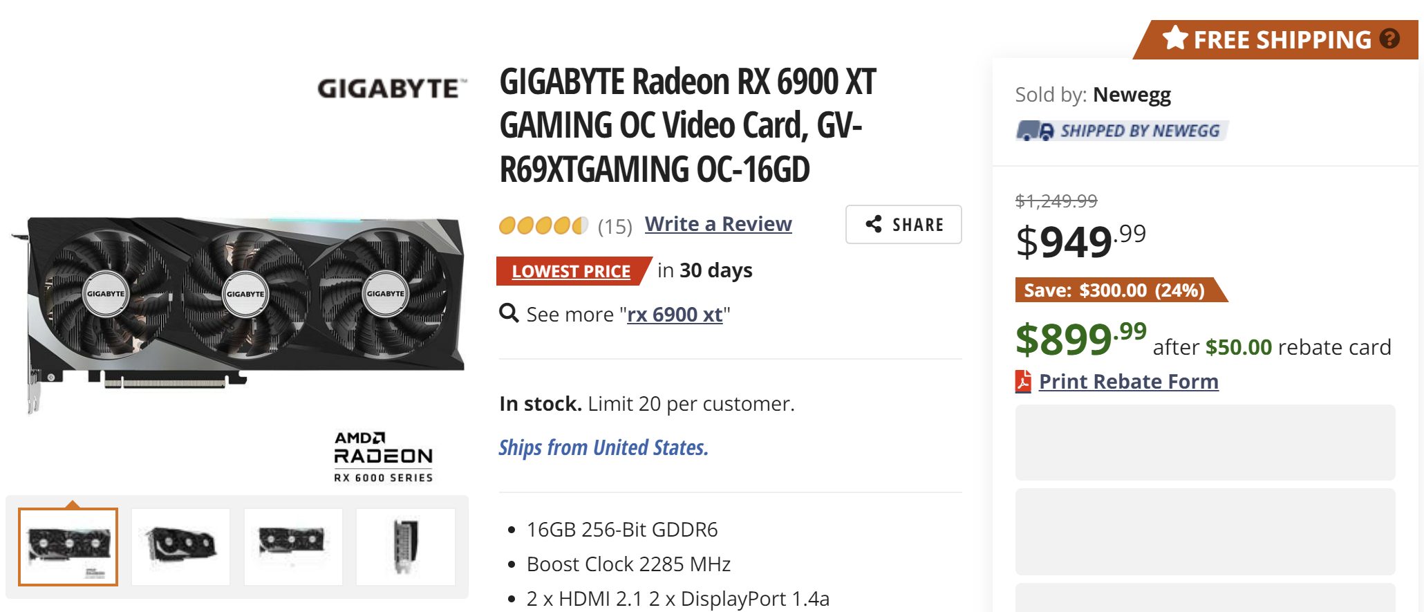 newegg-rx6900xt-899usd-1 newegg rx6900xt 899usd 1 เผยการ์ดจอ AMD Radeon RX 6900XT จัดโปรฯ ลดราคาต่ำในรอบหลายปีอยู่ที่ 30,XXXบาทเท่านั้น !!!
