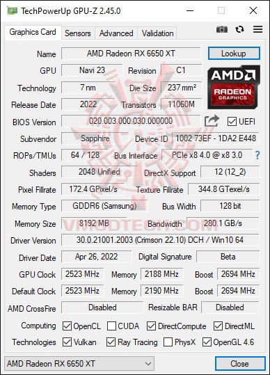 gpude SAPPHIRE NITRO+ AMD Radeon™ RX 6650 XT Review