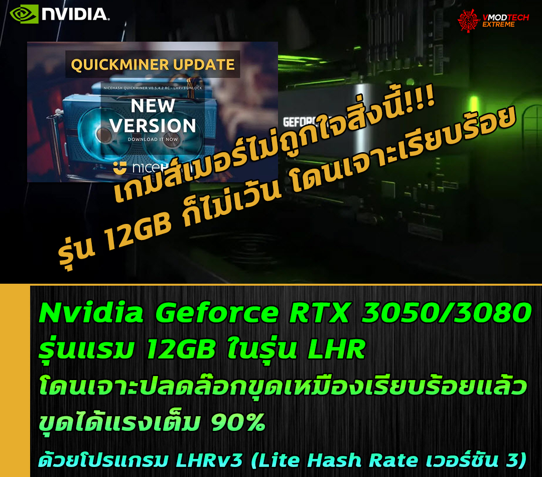 nvidia lhrv3 lite hash rate version 3 Nvidia Geforce RTX 3050/3080 12GB รุ่น LHR โดนเจาะปลดล๊อกขุดเหมืองเรียบร้อยแล้ว