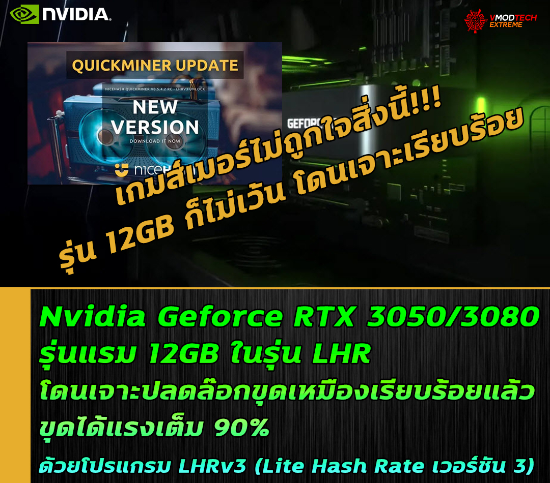Nvidia Geforce RTX 3050/3080 12GB รุ่น LHR โดนเจาะปลดล๊อกขุดเหมืองเรียบร้อยแล้ว